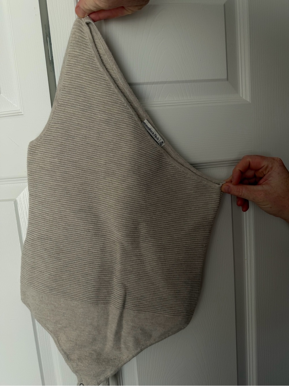 Abercrombie & Fitch One-Shoulder Ribbed Knit Top in Beige